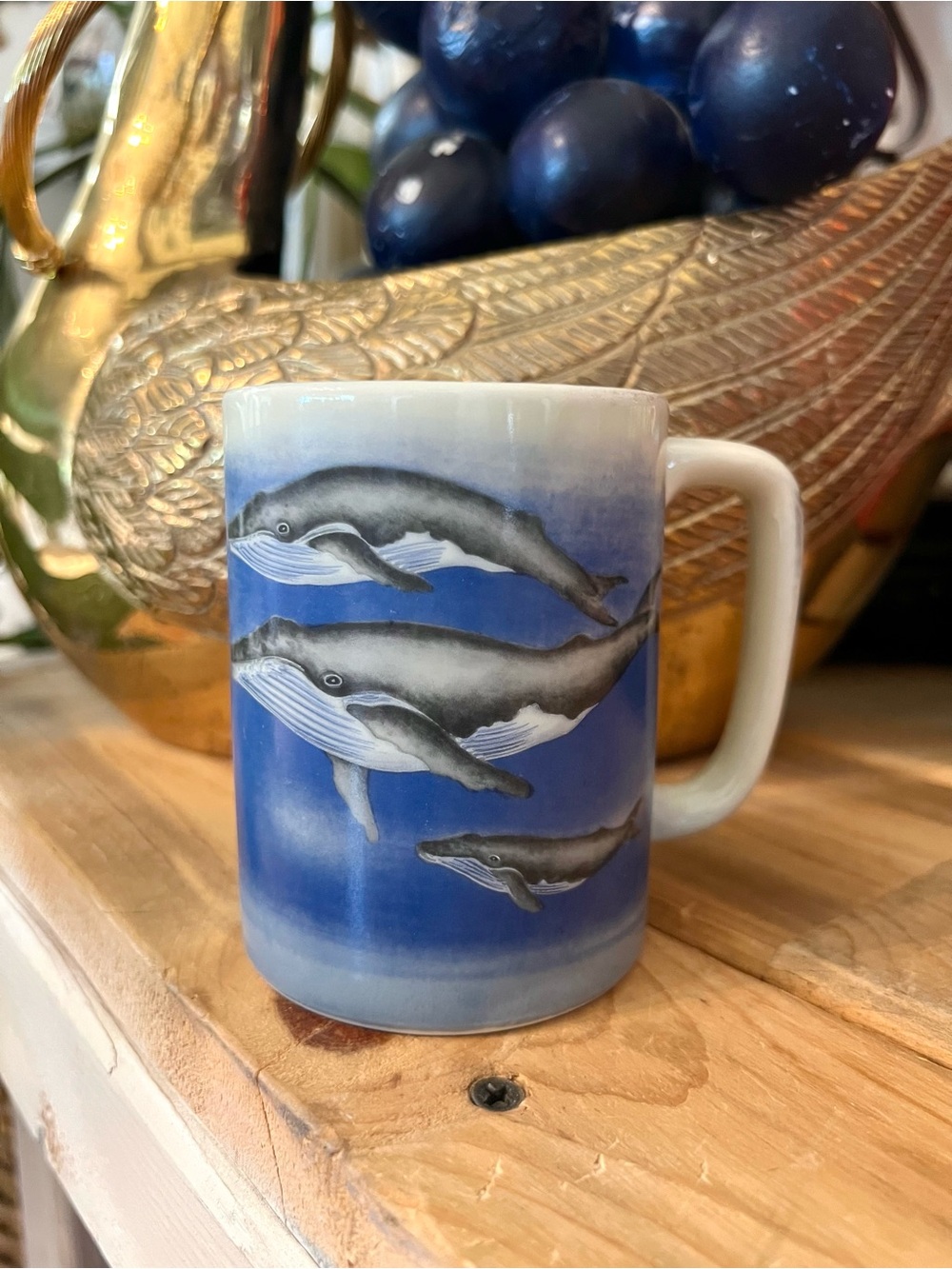 Vintage Otagiri Japan Coffee Mug with Migrating Humpback Whales Coastal Boho